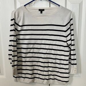 Talbots Cream and Black Striped 3/4 Sleeve Top